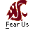 Two animated frames of a red dragon-shaped icon with text "Fear Us" below it, displayed on a gray background alongside promotional text for badassbuddy.com.