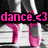 A pink text overlay reading 'dance.<3' appears above a grayscale image of feet in pink ballet shoes performing dance steps.