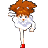 Pixel art contact sheet showing six sequential frames of a female character running in white dress and red shoes with brown pigtails against gray background.