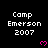 Black background displays repeated 'Camp Emerson 2007' text with pink heart symbols, partially obscured by a gray overlay in the bottom-right corner.