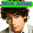 Pixelated image of a person with dark curly hair and light skin, wearing a green banner above the head displaying purple text.