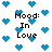 Pixelated blue hearts surround black text reading "Mood: In Love" on a white background.