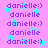 A static image with a pink background featuring repeated blue stars and purple text reading "danielle" and "danielle:)" in alternating