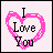 A 48x48 pixel animated buddy icon featuring a pink heart outline with "I Love You" text, displayed across three sampled frames in a contact sheet layout showing animation variations.
