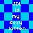 Pixelated blue and cyan checkered background with repeated white text reading "JDL is my sexy kitten" in a pattern