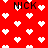 Red background with white pixelated hearts and black text reading 'NICK' in four locations, with some text partially obscured by heart shapes.