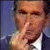 A contact sheet of a 4x3 grid showing repeated text and an image of a man with his finger to his lips, displayed in pixelated colors on a black background.