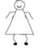 A stick figure in a dress with three distinct poses showing different arm and leg positions.