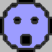 Pixelated blue octagonal icons with black outlines display sequential eye and mouth expressions on a gray background.