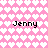 Pixelated pink background with white heart pattern and four instances of the name "Jenny" in black text.