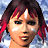 Pixelated image of a character with brown hair and red streaks, wearing white face paint on cheeks and forehead, against a blue sky background.
