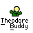 Pixelated icon shows a green-shirted figure with yellow circular head against gray background, below which is text reading "Theodore Buddy" in blocky font.