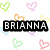 A static image with a white background covered in small, multicolored heart outlines in green, pink, orange, yellow, and blue. Three black rectangular text boxes display 'BRIANNA', 'MARIE', and 'SMITH' in white uppercase letters. Two black triangular shapes with white '3' symbols appear below the text boxes, and a central black rectangular box displays 'HEART' in white uppercase letters.