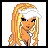 Pixelated static icon of a blonde cartoon character with long flowing hair, wearing a white headband and dark top against plain background.