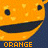 orange cartoon faces with dark blue backgrounds, each displaying a wide smile and small black eyes