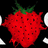 Pixelated red strawberry with green leaves on black background, surrounded by white circular shapes; text "Felds" and "Forever" below, "Srawberry" above.