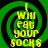 Green spiral background with yellow text reading "I WILL EAT YOUR SOCKS" in four identical arranged in a