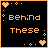 A 4x3 contact sheet of pixel art frames showing a black background with orange text and decorative elements, where the top-left frame displays "Behind These" while all other frames show "Hazel Eyes".