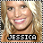 Pixelated static image of a smiling person with long light brown hair and visible teeth, featuring bold text reading "JESSICA" at the bottom against a black background strip.