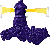 Purple figure with flowing robe holds yellow trumpet emitting white light, positioned above yellow circular object with 'NEW' text and brown base.