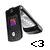 Pixelated black and white icon of a smartphone with purple screen, accompanied by a heart symbol '<3' below.