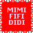 Red background with white and light pink pixelated text reading MIMI FIFI DIDI arranged in four quadrants, bordered by a patterned frame of white and light pink squares.