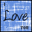 A 4x4 contact sheet of animated frames showing a blue grid background with handwritten 'Love' text and small star-like dots above the 'L', plus smaller 'you' text below, all in black script on light blue.