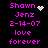 Pixelated text displays names, date, and phrases with animated heart and star icons on black background.