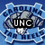 Blue shield-shaped icon with 'CAROLINA FOR HILLS' text, black 'UNC' overlay on a gray bear graphic, and partial white text reading 'ANSBROUG'.