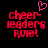 Pixelated red text 'cheerleaders rule!' on black background with pink heart symbol above left side.
