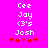 Pixelated text and heart symbols on a bright pink background, with two identical side-by-side arrangements of text and hearts.