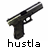 Pixelated black handgun icon with