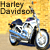 A 2x2 contact sheet of a Harley-Davidson motorcycle icon with yellow and gray backgrounds, showing three frames of an animation sequence.