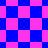 Blue and pink checkered pattern with diamond-shaped arrangement of blue squares on pink background, transitioning from to scattered layout