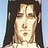 Pixelated image of a person with long dark hair against a light blue background, next to black with white text
