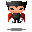 Pixelated character with black hair, red eyes, and a red cape in six sequential poses showing movement.