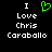 Static pixel art displays 'I Love Chris Caraballo' text with a green heart symbol replacing the word 'Love' on a black background.
