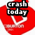 Red heart-shaped icon with white outline and black text reading 'crash today' on left side, transitioning to 'snowboard tomorrow' on right side.