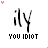 identical pixelated icons with 'ily' text above and 'YOU IDIOT' below, each icon featuring small colored dots around the edges