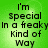 Green background with pixelated text reading 'I'm Special In a freaky Kind of Way' in four identical arranged in a