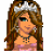 Pixelated cartoon princess icon with three animation frames showing head, torso, and dress details on a pink background with text.