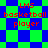 Pixelated icon with red text 'LMS basketball player' over blue and green checkered background, two variations of pattern layout.