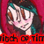 Pixelated anime-style character with teal and brown hair, pink cheeks, and a red background, displaying two distinct facial expressions in a single frame.