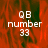 Red and green pixelated background with white text reading QB number 33 in four repeated sections.