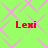 Green background with pink diamond lattice pattern and four red "Lexi" text instances in pixelated font.