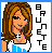 A 4x4 contact sheet of a pixel-art animated icon featuring a cartoon woman with brown hair, wearing a white and blue top, with the word "BRUNETTE" vertically on the left and "Sexy" text overlaying her face in various frames.