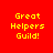 Four display 'Great Helpers Guild!' text in yellow pixelated font on red and orange backgrounds