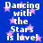 Blue background with pink stars and repeated white text reading "Dancing with the Stars is love!" in pixelated font.