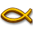 Pixelated yellow fish symbol with brown outline on white background, rendered in low-resolution digital style.