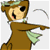 A pixelated cartoon character in brown attire with a green headband and scarf, holding a curved object against a white background on the left; bright green text "Original Icons .com" on a dark green background on the right.